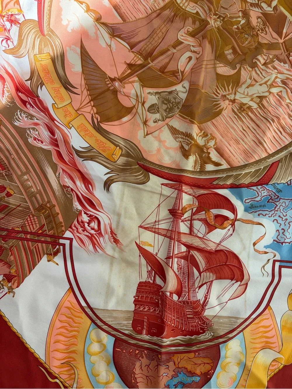 Hermes Red and Yellow Silk Scarf Corner Detail - Picture 7 of 10